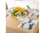 Tovagliette Abakuhaus Con Tema Motociclistico, Illustrazione Dello Sport Estremo E Rischioso Del Trasporto Della Libertà Con Tre Motociclette, Tiscjdeco In Tessuto Resistente Al Lavaggio Per La Sala Da Pranzo E La Cucina, Arancione E Nero