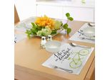 Tovagliette Abakuhaus Con Citazione "La Vita è Un Bel Giro In Bicicletta"" Stampata Con Grafica Unica In Colori Pastello, Stampa Digitale Su Tessuto Lavabile, Decorazione Da Tavola Per La Cucina, Nero E Verde."