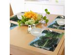 Abakuhaus Tovagliette Giapponesi, Lake Red Bridge Nei Giardini Asiatici Alberi Natural Paradise Theme Solitudine Nella Natura, Tiscjdeco In Tessuto Resistente Al Colore Per La Sala Da Pranzo E La Cucina, Verde Blu
