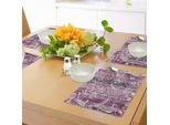 Abakuhaus Tovagliette Grunge, Fiori E Foglie Decorati Con Steli Ricurvi, Grafica Artistica Su Sfondo A Righe Stampato, Tovaglietta Decorativa In Tessuto Resistente Al Lavaggio Per Sala Da Pranzo E Cucina, Viola