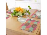 Tovagliette Abakuhaus Mandala, Motivi Mandala Antichi Cerchi In Colori Vintage Native Tribal Ornamental, Tiscjdeco In Tessuto Resistente Al Lavaggio Per La Sala Da Pranzo E La Cucina, Colori Fucsia Arancione