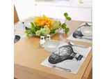 Abakuhaus Tovagliette Abbozzate, Grande Mongolfiera In Stile Vendemmia Celeste, Tema Viaggio E Trasporto, Tiscjdeco In Tessuto Resistente Al Colore Per La Sala Da Pranzo E La Cucina, Bianco Nero