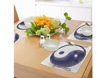 Tovagliette Abakuhaus Ying Yang, Figura Spirituale Asiatica Yin Yang Intagliata In Stile Jeans Harmony And Balance Pair, Tiscjdeco In Tessuto Resistente Al Lavaggio Per La Sala Da Pranzo E La Cucina, Bianco Blu