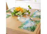 Tovagliette Abakuhaus Libellula, Felci Petali Natura Fiorita Fantasia Complessa Immagine Digitale Mista Acquerelli, Tiscjdeco In Tessuto Resistente Al Colore Per Sala Da Pranzo E Cucina, Multicolore