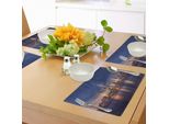 Abakuhaus Tovagliette Con Immagini Urbane, New York City Manhattan Dopo Il Tramonto Con Riflessi Dello Skyline Sul Fiume, Tiscjdeco In Tessuto Resistente Ai Colori Per La Sala Da Pranzo E La Cucina, Multicolore