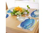 Abakuhaus Tovagliette Con Animali Tropicali, Onde Marine Esotiche In Una Cornice Faunistica Con Gabbiani E Palme Da Cocco, Tiscjdeco In Tessuto Resistente Al Colore Per La Sala Da Pranzo E La Cucina, Giallo Blu