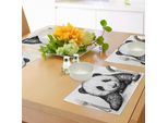Tovagliette Abakuhaus Panda, Illustrazioni Di Cuccioli Di Panda, Schizzi Artistici, Grafica Asiatica, Tema Natura Selvaggia, Tessuto Lavabile, Decorazioni Per La Tavola Della Cucina, Stampa Digitale, Bianco E Nero.