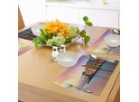 Abakuhaus Tovagliette Con Immagini Di Città, Antica Città Mediterranea Di Camogli In Italia All'alba - Paesaggio Scenografico Colorato, Tiscjdeco In Tessuto Resistente Ai Colori Per La Sala Da Pranzo E La Cucina, Giallo Pesca