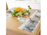 Abakuhaus Tovagliette Con Immagini Di Città, Stagione Autunnale, Immagini Di Città Europee, Strade, Illustrazioni Disegnate A Mano, Tiscjdeco In Tessuto Resistente Ai Colori Per La Sala Da Pranzo E La Cucina, Bianco E Nero