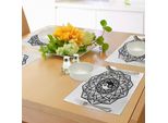 Tovagliette Abakuhaus Ying Yang, Design Floreale Boho Mandala Grafica Artistica Yin Yang Curve Meditazione Mondo Mistico, Tiscjdeco In Tessuto Resistente Al Lavaggio Per Sala Da Pranzo E Cucina, Bianco Nero
