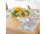 Tovagliette Abakuhaus Zodiaco, Fiori Ricurvi Vorticosi E Bouquet Con Simbolo Zodiacale - Acquario - Design Mensile, Sottobicchieri In Tessuto Lavabile Decorazione Da Tavola Con Stampa, Bianco Nero