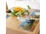 Tovagliette Abakuhaus Yosemite, Uccelli In Volo Sopra Le Montagne Yosemite National Park All'inizio Dell'autunno, Tiscjdeco In Tessuto Resistente Ai Colori Per La Sala Da Pranzo E La Cucina, Arancione Verde Blu
