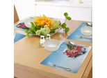 Tovagliette Natalizie Abakuhaus, Furgoncino Rosso Classico Con Regali E Decorazioni Natalizie Immagine Invernale Innevata, Decorazione Da Tavolo In Tessuto Resistente Al Lavaggio Per Sala Da Pranzo E Cucina, Blu E Rosso