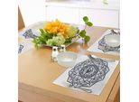 Abakuhaus Tovagliette Occulte, Occhio Ornamentale Astratto Con Energia Provvidenziale In Forma Di Mandala Etnico In Design D'azione, Tiscjdeco In Tessuto Resistente Al Colore Per La Sala Da Pranzo E La Cucina, Bianco Nero