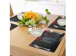 Abakuhaus Tovagliette Fantasia, Personaggio Immaginario Reverente Nel Tempio Del Fuoco - Stampa Gotica Demoniaca Scura, Tovaglietta Decorativa In Tessuto Resistente Al Colore Per La Sala Da Pranzo E La Cucina, Grigio Rosso