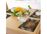 Abakuhaus Tovagliette Natalizie, Scatola Regalo Con Omino Di Pan Di Zenzero, Legno Di Pino, Cannella, Dessert Su Tema Rustico In Legno, Tovaglietta Decorativa In Tessuto Resistente Al Lavaggio Per Sala Da Pranzo E Cucina, Marrone Verde
