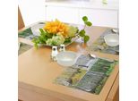 Abakuhaus Tovagliette Paesaggio, Sentiero Nella Giungla Di Betulle Nella Stagione Autunno-Inverno-Primavera-Estate, Tiscjdeco In Tessuto Resistente Al Lavaggio Per La Sala Da Pranzo E La Cucina, Bianco Verde