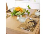 Tovagliette Abakuhaus Con Draghi, Immagine Retrò Asiatica Antica Con Draghi Rettili, Fiori Elaborati E Sporchi, Tiscjdeco In Tessuto Resistente Al Colore Per La Sala Da Pranzo E La Cucina, Marrone Chiaro Caramello Sabbia Marrone