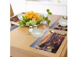 Abakuhaus Tovagliette Con Immagini Di Città, Panorama Urbano Di Lisbona, Portogallo, Tradizionale Città Sul Mare, Cielo Colorato, Tramonto, Vista Serale, Tiscjdeco In Tessuto Resistente Ai Colori Per La Sala Da Pranzo E La Cucina, Marrone