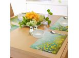 Tovagliette Abakuhaus Libellula, Paesaggio Artistico Fiorito Con Margherite Sull'erba E Libellule In Volo, Tiscjdeco In Tessuto Resistente Al Colore Per La Sala Da Pranzo E La Cucina, Giallo Verde