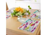 Tovagliette Abakuhaus Libellula, Moderni Motivi Floreali E Libellule - Petali Di Ortensia Simili A Fuochi D'artificio - Arte Colorata, Tiscjdeco In Tessuto Resistente Ai Colori Per La Sala Da Pranzo E La Cucina, Multicolore