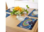 Tovagliette Abakuhaus Chakra, Silhouette Di Donna Che Fa Yoga Con Effetti Misti Verticali E Motivo Della Pace A Maglie, Decorazione Da Tavola In Tessuto Resistente Al Lavaggio Per La Sala Da Pranzo E La Cucina, Multicolore