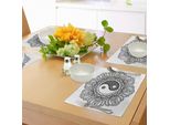 Tovagliette Abakuhaus Ying Yang, Mandala Cerchio Floreale Stile Etnico Design Bohemien Stampa Meditazione Yoga Arte, Tiscjdeco In Tessuto Resistente Al Lavaggio Per Sala Da Pranzo E Cucina, Bianco Nero