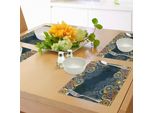 Abakuhaus Tovagliette Psichedeliche, Foglie Decorative Vintage Dal Design Bizzarro E Colorato, Stampa Mandala Pop Art Paisley, Tovagliette Decorative In Tessuto Resistente Ai Colori Per La Sala Da Pranzo E La Cucina, Giallo Blu