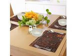 Abakuhaus Tovagliette Primitive, Motivi In Stile Aborigeno, Motivi Tribali, Collage Di Immagini Rupestri, Tiscjdeco In Tessuto Resistente Al Lavaggio Per La Sala Da Pranzo E La Cucina, Arancione E Nero