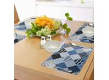 Abakuhaus Tovagliette Geometriche, Linee Geometriche A Forma Di Diamante Con Diversi Motivi Nostalgici In Stile Vintage, Tiscjdeco In Tessuto Resistente Al Lavaggio Per La Sala Da Pranzo E La Cucina, Nero Blu