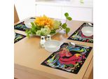 Abakuhaus Tovagliette Psichedeliche, Stampa Futuristica Con Gattini, Motivi Fluidi E Colorati, Grafica Con Gattini, Tovaglietta Decorativa In Tessuto Resistente Ai Colori Per La Sala Da Pranzo E La Cucina, Multicolore