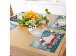 Tovagliette Natalizie Abakuhaus, Con Tema Babbo Natale, Stelle, Bandiere, Fiocchi Di Neve, Nastri E Bastoncini Di Zucchero, Albero, Inverno, Stagione, Tiscjdeco In Tessuto Resistente Al Lavaggio Per Sala Da Pranzo E Cucina, Bianco E Rosso.