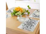 Tovagliette Abakuhaus Con Motivo A Calamaro, Grafica Astratta Mandala In Stile Nautico Con Tentacoli E Motivi Floreali, Decorazione Da Tavola In Tessuto Resistente Al Lavaggio Per Sala Da Pranzo E Cucina, Bianco Grigio