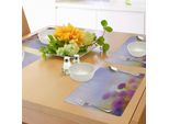 Tovagliette Abakuhaus Con Motivo Floreale, Cipolla Nel Paesaggio Pastorale Di Un Prato In Primavera, Illustrazione A Tema Natura, Tiscjdeco In Tessuto Resistente Al Lavaggio Per Sala Da Pranzo E Cucina, Viola Blu