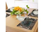 Tovagliette Gotiche Abakuhaus, Terrazza Mistica Con Edera Incantata Sull'antico Accesso Alla Foresta Magica, Tiscjdeco In Tessuto Resistente Al Colore Per La Sala Da Pranzo E La Cucina, Grigio Verde Acqua