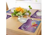 Tovagliette Abakuhaus Space, Accogliente Stampa Con Citazione E Mascotte In Stile Retrò Che Viaggia Nella Via Lattea, Tiscjdeco In Tessuto Resistente Ai Colori Per La Sala Da Pranzo E La Cucina, Viola Blu