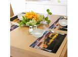 Tovagliette Abakuhaus Con Motivo Palma, Silhouette Di Palme Al Tramonto Twilight Tranquility In Un Quadro Naturale, Tiscjdeco In Tessuto Resistente Al Lavaggio Per Sala Da Pranzo E Cucina, Arancione Verde