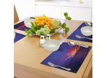 Tovagliette Abakuhaus Ocean, Tramonto Da Sogno Sull'oceano Aurora Boreale Oltre Il Pacifico Atmosfera Foto, Tiscjdeco In Tessuto Resistente Al Colore Per La Sala Da Pranzo E La Cucina, Viola Blu