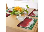 Tovagliette Natalizie Abakuhaus, Sfondo Natalizio Sfocato Con Immagine Di Babbo Natale, Renna Rudolph E Festa Annuale, Decorazione Da Tavola In Tessuto Resistente Ai Colori Per Sala Da Pranzo E Cucina, Bianco, Verde, Rosso