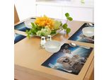 Tovagliette Abakuhaus Space, Equipaggio Di Cosmonauti Nell'universo, Atmosfera Astronomica, Immagine Ispirata Al Viaggio Astrale, Tiscjdeco In Tessuto Resistente Ai Colori Per La Sala Da Pranzo E La Cucina, Beige E Blu.