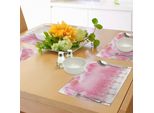 Tovagliette Rosa Abakuhaus, Alberi Di Ciliegio Giapponesi In Fiore Con Effetti Piumati Sul Romantico Disegno Superiore, Tiscjdeco In Tessuto Resistente Al Lavaggio Per La Sala Da Pranzo E La Cucina, Rosa Chiaro E Bianco.