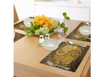 Tovagliette Abakuhaus Ying Yang, Yingyang Industriale Dell'asia Orientale Su Motivo Tecnologico Sunburst, Tiscjdeco In Tessuto Resistente Al Colore Per La Sala Da Pranzo E La Cucina, Marrone Chiaro