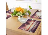 Tovagliette Abakuhaus Con Motivo Palma, Spiaggia Tropicale All'ombra Al Tramonto, Onde Dell'oceano, Tranquillità Paradisiaca Nella Natura, Tiscjdeco In Tessuto Resistente Al Lavaggio Per Sala Da Pranzo E Cucina, Giallo