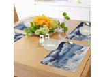 Tovagliette Abakuhaus Winter, Paesaggio Invernale Su Colline Con Alberi Innevati E Soffici Nuvole, Immagine Idilliaca Della Stagione, Tiscjdeco In Tessuto Resistente Al Lavaggio Per La Sala Da Pranzo E La Cucina, Bianco E Blu.