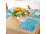Tovagliette Abakuhaus Hamsa, Tema Cultura Orientale Mani Di Hamsa Stampe Geometriche E Floreali Amuleto Protezione Dall'occhio Malvagio, Tiscjdeco In Tessuto Resistente Al Lavaggio Per Sala Da Pranzo E Cucina, Blu