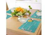 Abakuhaus Tovagliette Rustiche, Fiore Su Legno Vintage - Backplane - Bellezza Floreale - Rosolia - Primavera - Natura, Tiscjdeco In Tessuto Resistente Al Colore Per La Sala Da Pranzo E La Cucina, Turchese Giallo
