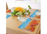 Abakuhaus Tovagliette Floreali, Prati Astratti Sotto Il Cielo Blu - Illustrazione Floreale Con Tema Naturale, Decorazione Da Tavola In Tessuto Resistente Al Lavaggio Per Sala Da Pranzo E Cucina, Arancione E Viola