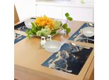 Tovagliette Abakuhaus Berg, Snowy Mountain Summit Nuvole Nel Cielo Tranquillità Nella Natura Selvaggia Tema, Tiscjdeco In Tessuto Resistente Al Lavaggio Per La Sala Da Pranzo E La Cucina, Bianco Nero Blu