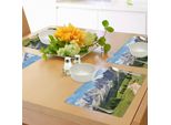 Abakuhaus Tovagliette Berg, Winding Path Nella Pineta Prati E Paesaggio Montano Stampa, Tiscjdeco In Tessuto Resistente Al Colore Per La Sala Da Pranzo E La Cucina, Bianco Verde Blu