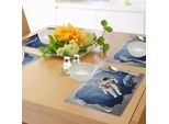 Tovagliette Abakuhaus Space, Astronauta Su Metà Grunge Con Pennellate Geometriche Scifi Modern Art, Tiscjdeco In Tessuto Resistente Al Lavaggio Per Sala Da Pranzo E Cucina, Beige Blu